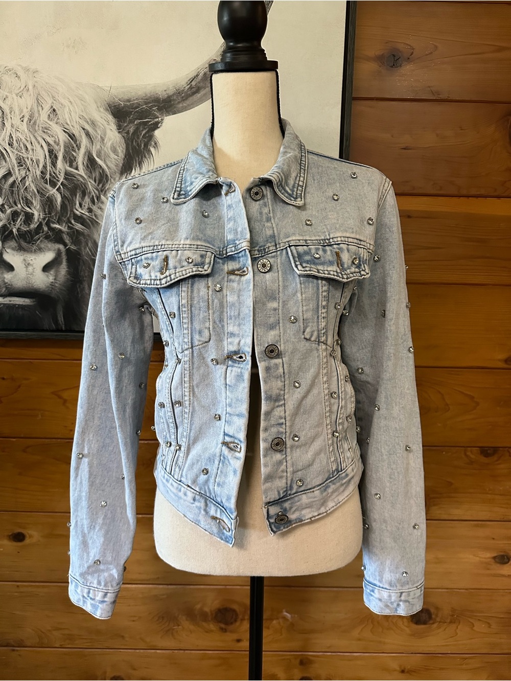 Veveret Studded Light Wash Denim Jacket
